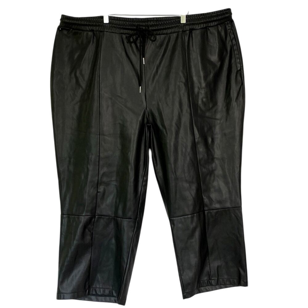 Asos Curve Faux Leather‎ Crop Pants Womens Plus 24 Black Pull On Pockets 50x26